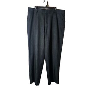 Perry Ellis Mens Size 40X32 Charcoal Gray Pinstripe Dress Pants Flat Front EUC